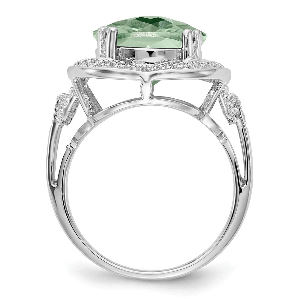 Sterlingsilber Rhodium Karo Schliff Grün Quarz Ring (size 7 Nur)