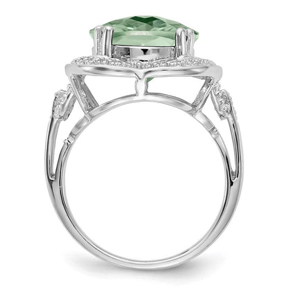 Sterlingsilber Rhodium Karo Schliff Grün Quarz Ring (size 7 Nur)