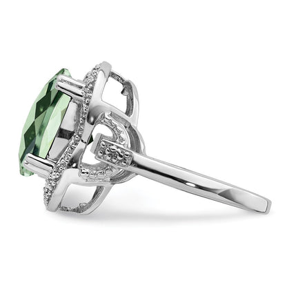 Sterlingsilber Rhodium Karo Schliff Grün Quarz Ring (size 7 Nur)