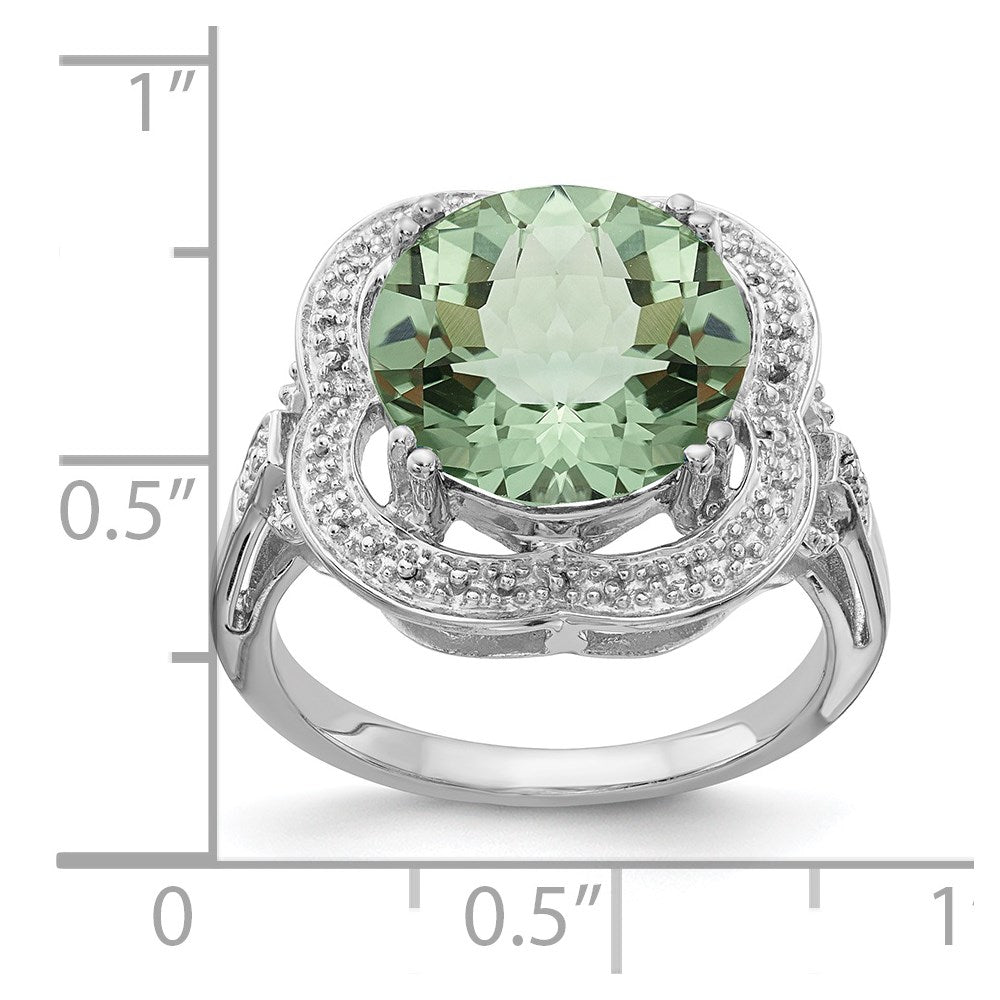 Sterlingsilber Rhodium Karo Schliff Grün Quarz Ring (size 7 Nur)