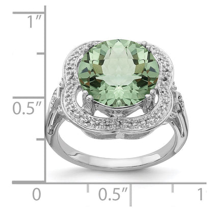 Sterlingsilber Rhodium Karo Schliff Grün Quarz Ring (size 7 Nur)