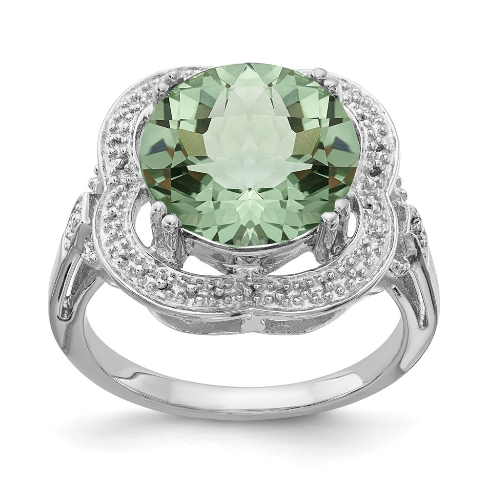 Sterlingsilber Rhodium Karo Schliff Grün Quarz Ring (size 7 Nur)