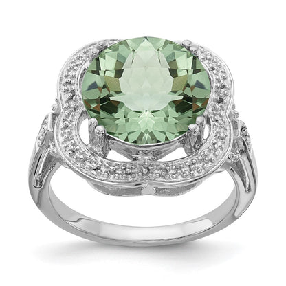 Sterlingsilber Rhodium Karo Schliff Grün Quarz Ring (size 7 Nur)