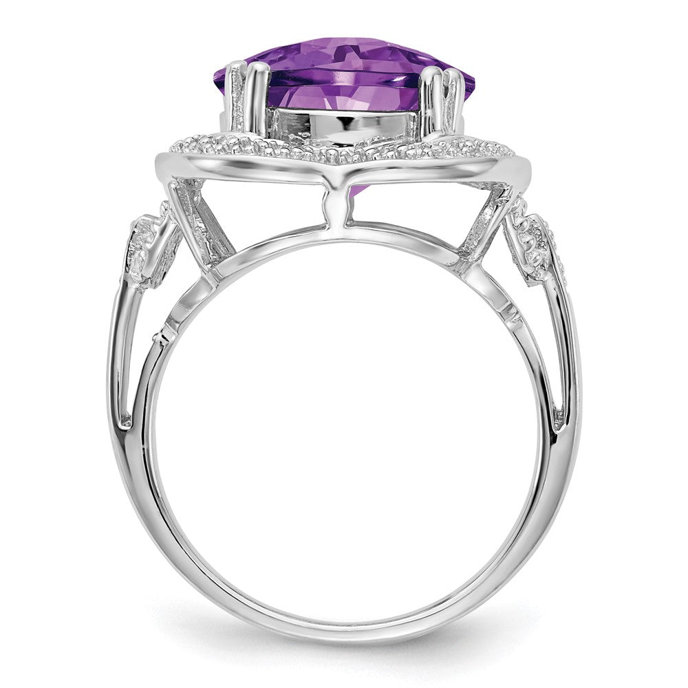 Sterlingsilber Rhodiniert Karo Schliff Amethyst Ring (size 7 Nur)