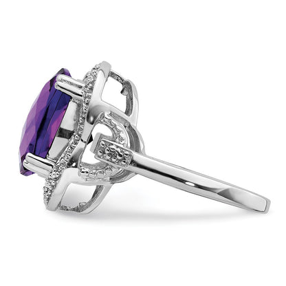 Sterlingsilber Rhodiniert Karo Schliff Amethyst Ring (size 7 Nur)