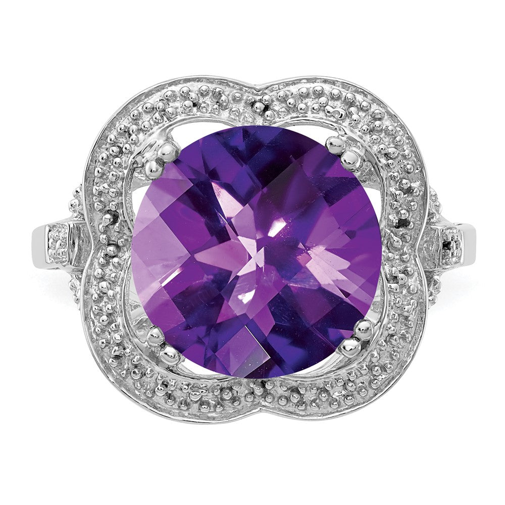 Sterlingsilber Rhodiniert Karo Schliff Amethyst Ring (size 7 Nur)