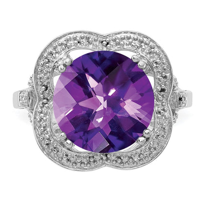 Sterlingsilber Rhodiniert Karo Schliff Amethyst Ring (size 7 Nur)