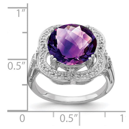 Sterlingsilber Rhodiniert Karo Schliff Amethyst Ring (size 7 Nur)