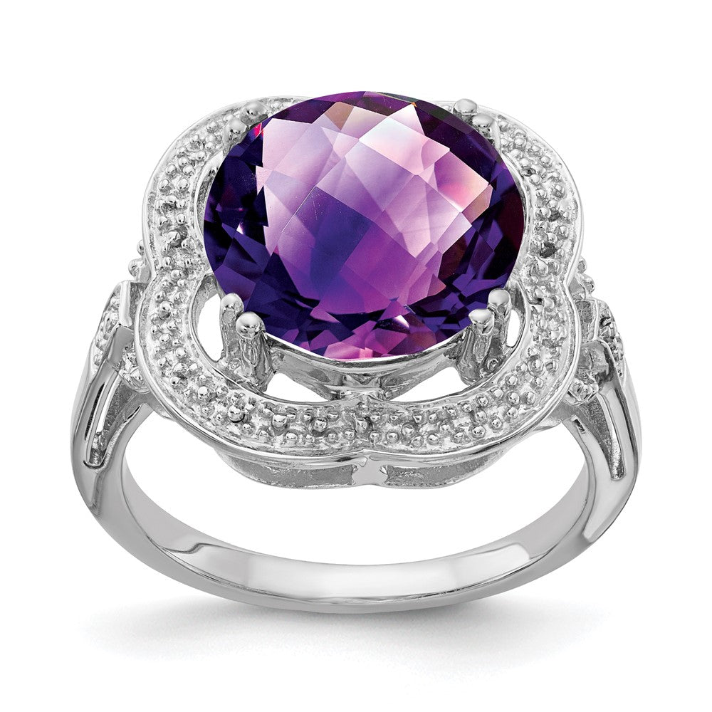 Sterlingsilber Rhodiniert Karo Schliff Amethyst Ring (size 7 Nur)
