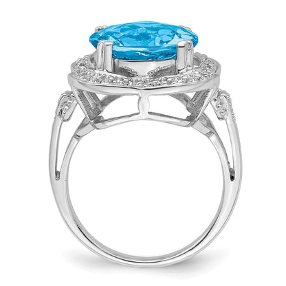 Sterlingsilber Rhodium Karo Schliff Blautopas Ring (size 7 Nur)