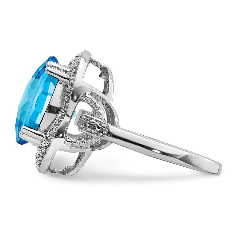 Sterlingsilber Rhodium Karo Schliff Blautopas Ring (size 7 Nur)