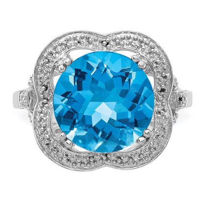 Sterlingsilber Rhodium Karo Schliff Blautopas Ring (size 7 Nur)