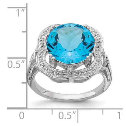Sterlingsilber Rhodium Karo Schliff Blautopas Ring (size 7 Nur)
