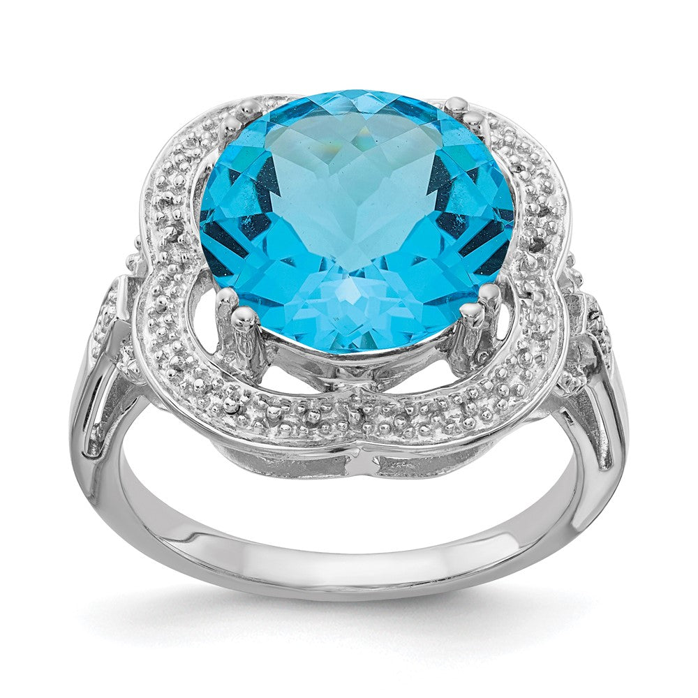 Sterlingsilber Rhodium Karo Schliff Blautopas Ring (size 7 Nur)