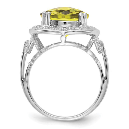Sterlingsilber Rhodium Karo Schliff Zitrone Quarz Ring (size 7 Nur)