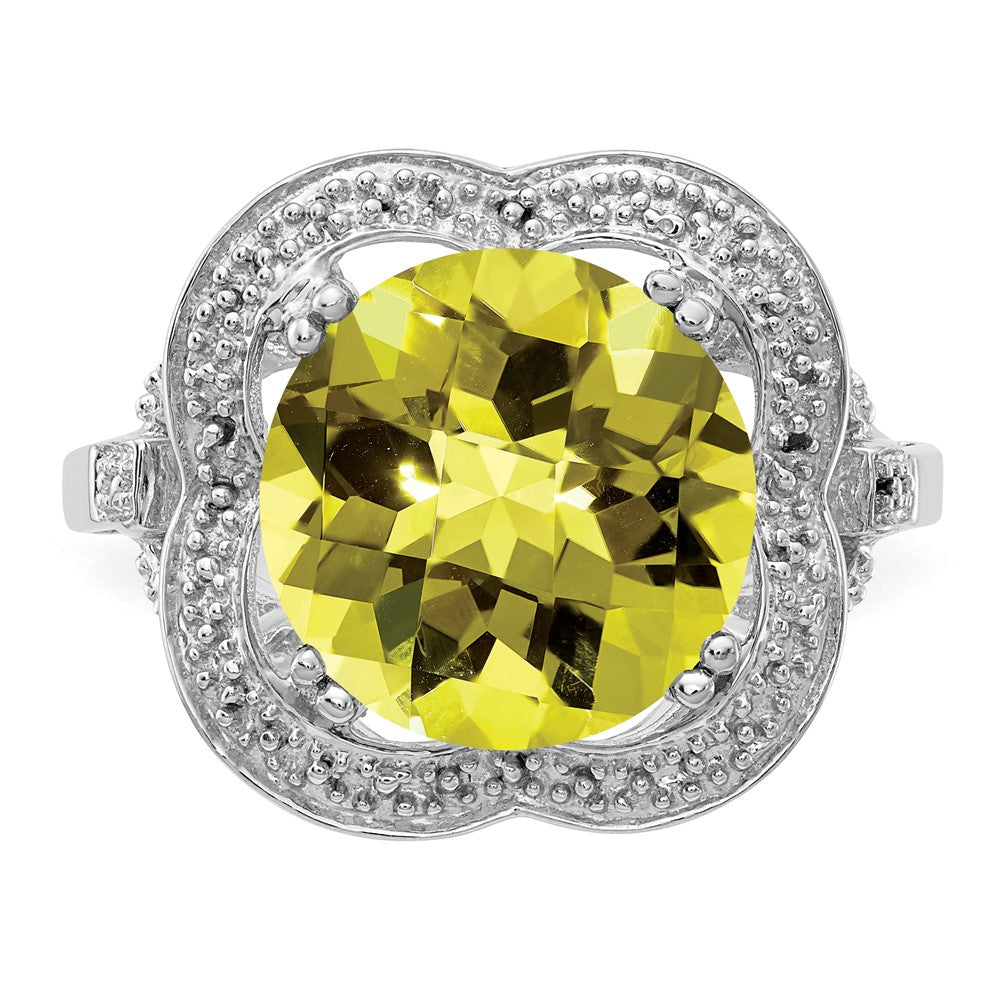 Sterlingsilber Rhodium Karo Schliff Zitrone Quarz Ring (size 7 Nur)