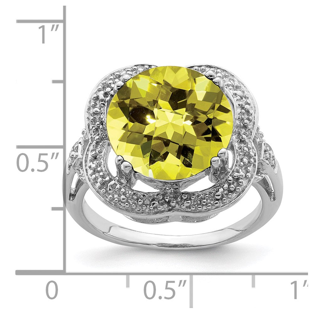 Sterlingsilber Rhodium Karo Schliff Zitrone Quarz Ring (size 7 Nur)