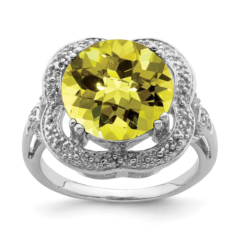 Sterlingsilber Rhodium Karo Schliff Zitrone Quarz Ring (size 7 Nur)