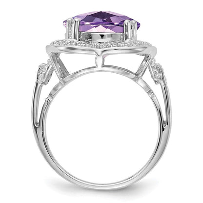 Sterlingsilber Rhodium Karo Schliff Rosa Quarz Ring (size 7 Nur)