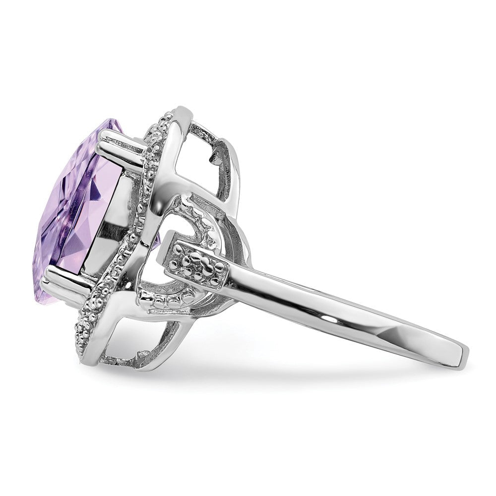 Sterlingsilber Rhodium Karo Schliff Rosa Quarz Ring (size 7 Nur)
