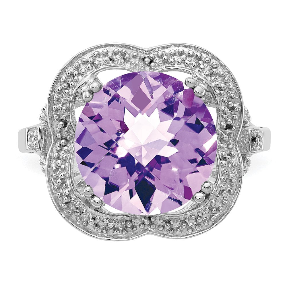 Sterlingsilber Rhodium Karo Schliff Rosa Quarz Ring (size 7 Nur)