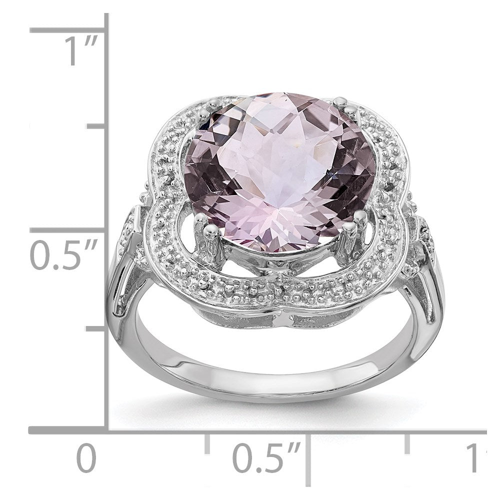 Sterlingsilber Rhodium Karo Schliff Rosa Quarz Ring (size 7 Nur)