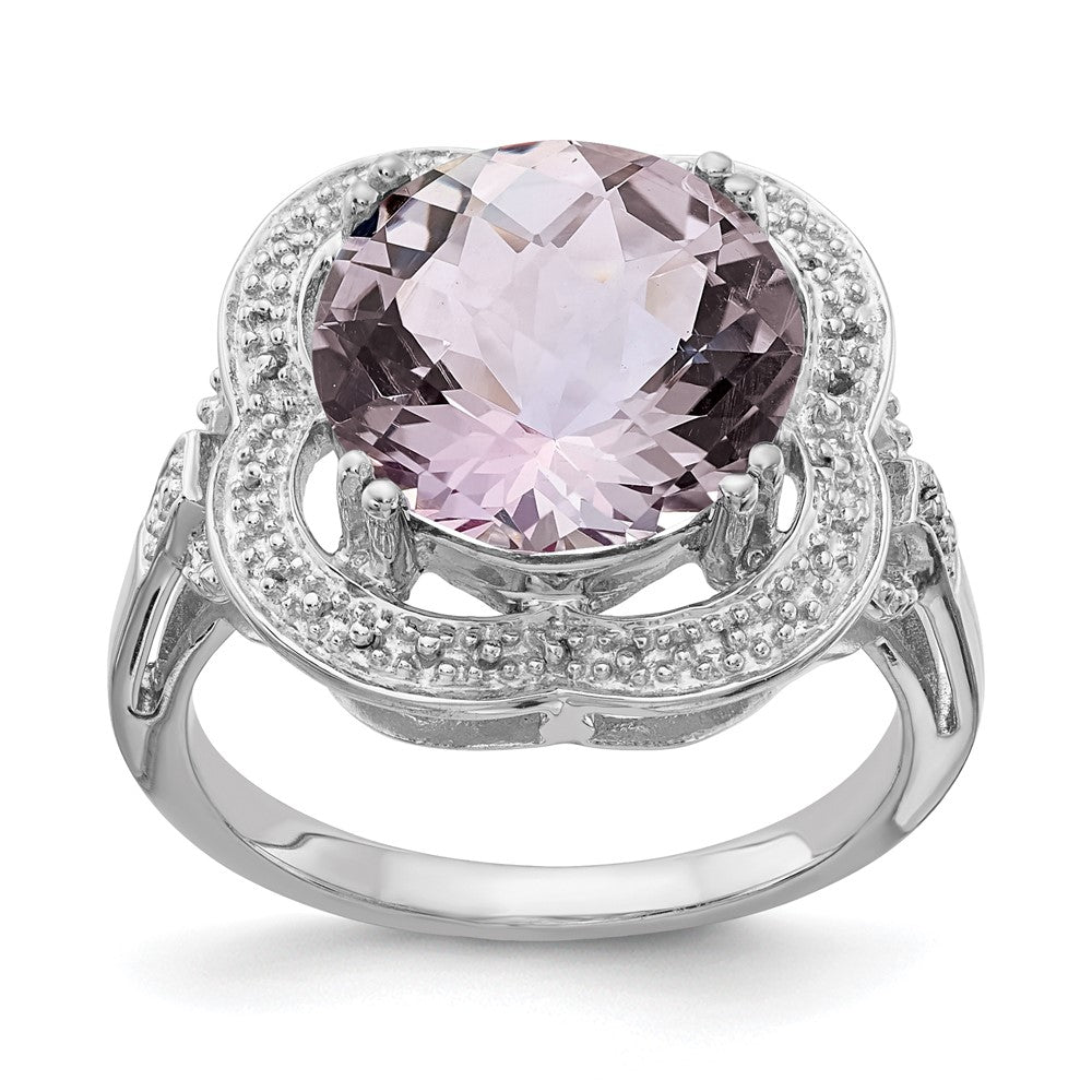 Sterlingsilber Rhodium Karo Schliff Rosa Quarz Ring (size 7 Nur)