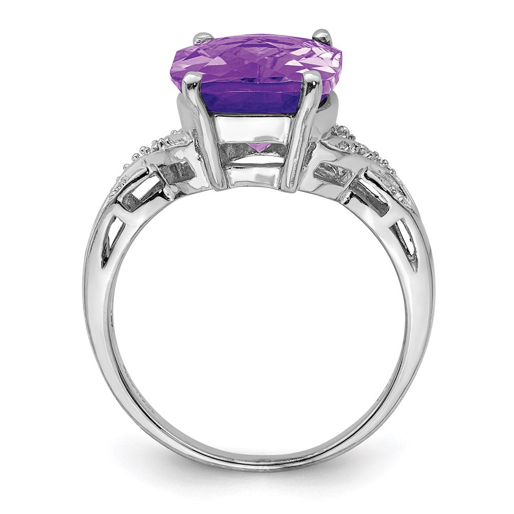 Sterlingsilber Rhodiniert Karo Schliff Amethyst Ring (size 7 Nur)