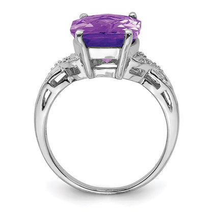 Sterlingsilber Rhodiniert Karo Schliff Amethyst Ring (size 7 Nur)