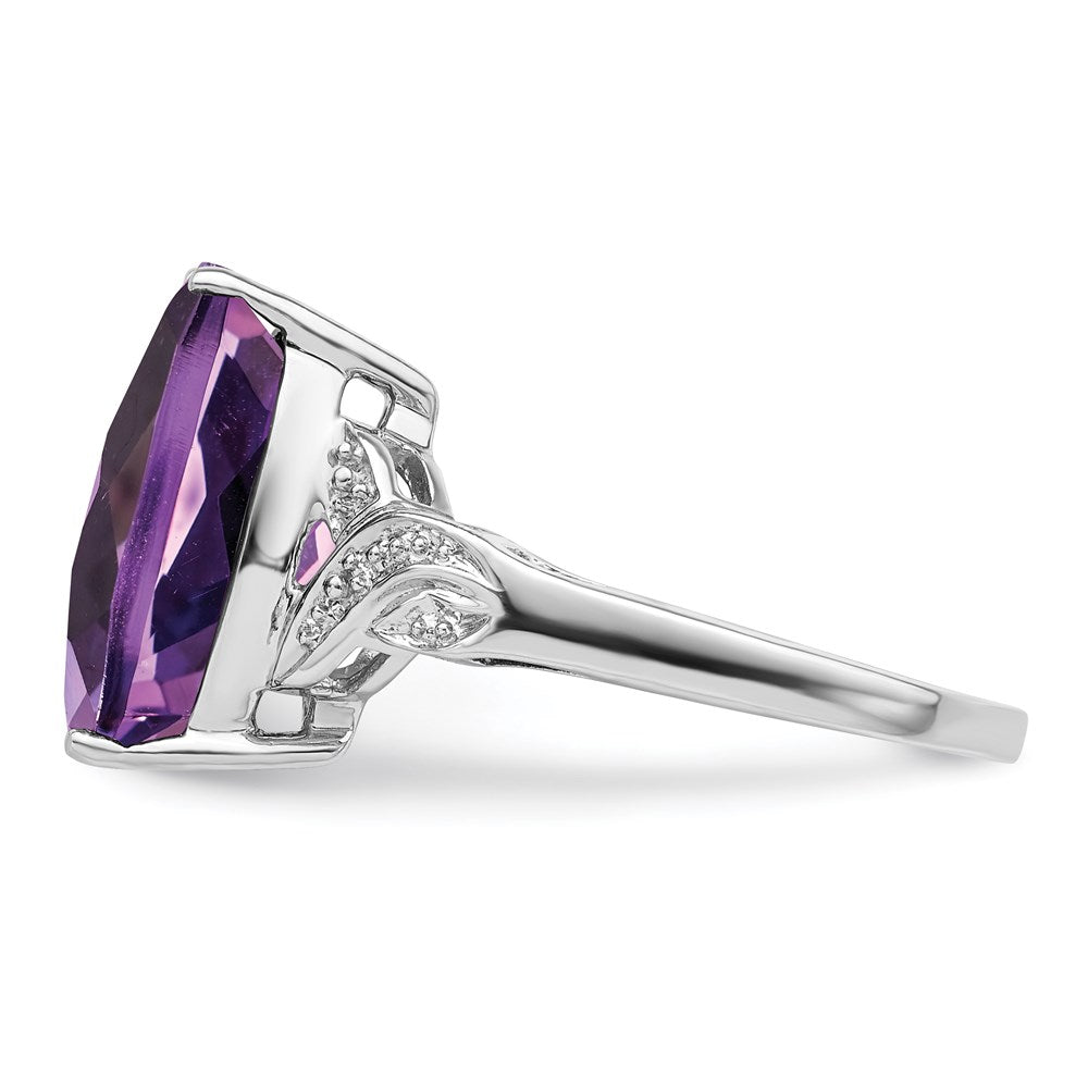 Sterlingsilber Rhodiniert Karo Schliff Amethyst Ring (size 7 Nur)