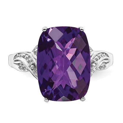 Sterlingsilber Rhodiniert Karo Schliff Amethyst Ring (size 7 Nur)
