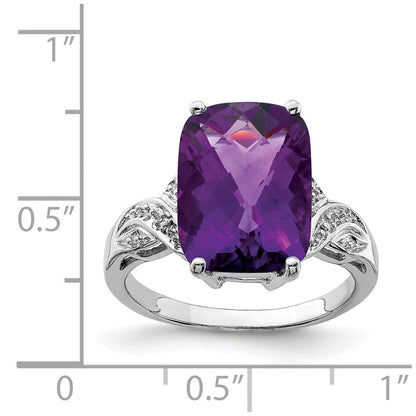 Sterlingsilber Rhodiniert Karo Schliff Amethyst Ring (size 7 Nur)