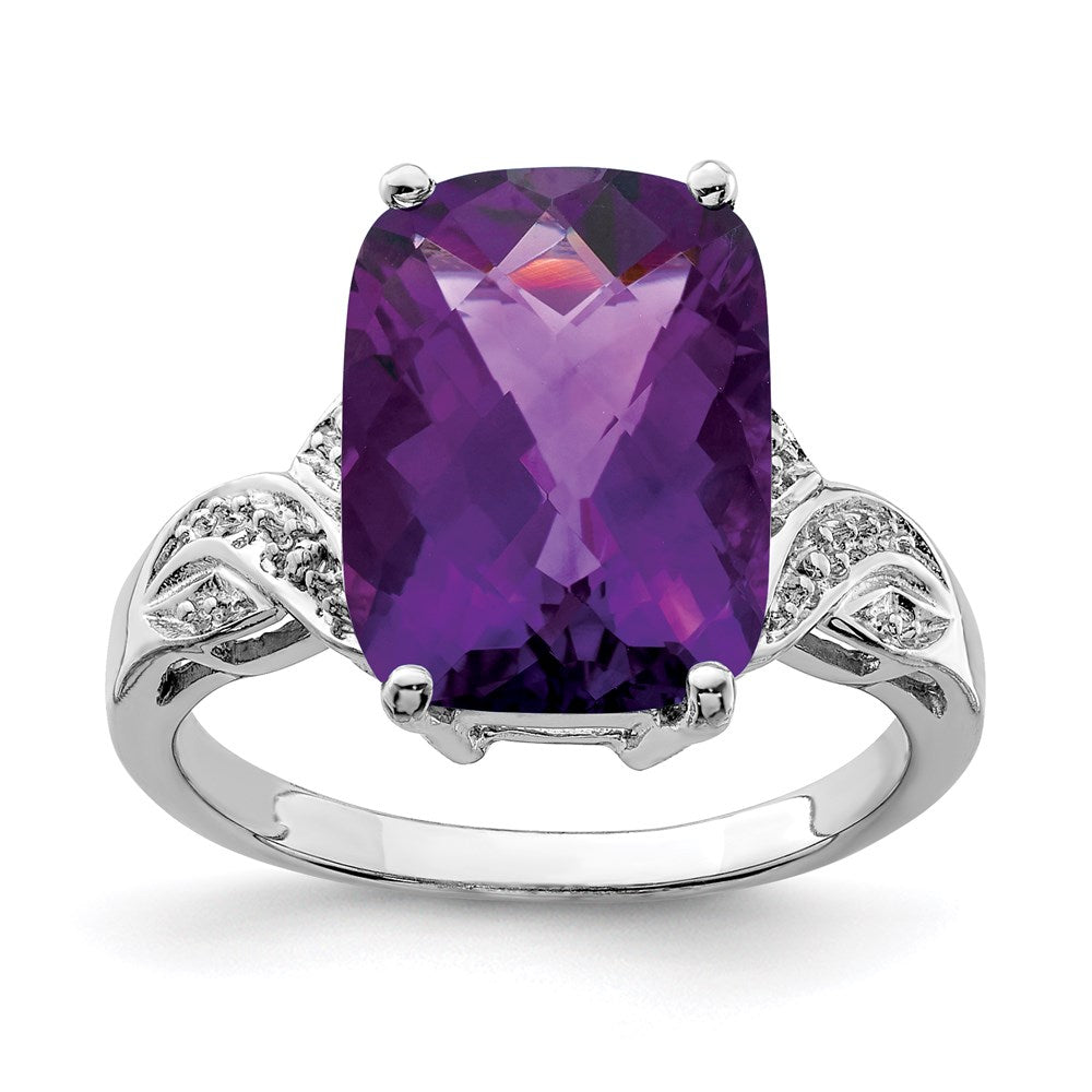 Sterlingsilber Rhodiniert Karo Schliff Amethyst Ring (size 7 Nur)