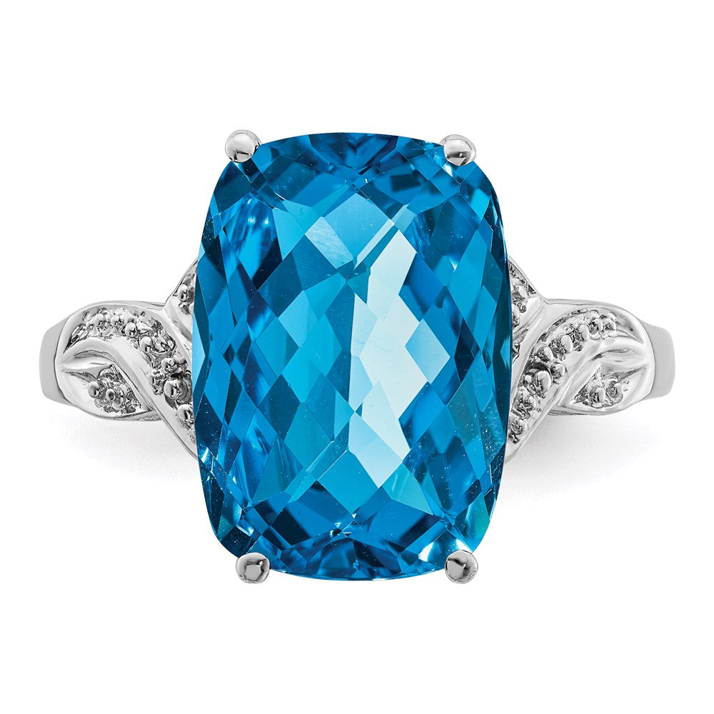 Sterlingsilber Rhodium Karo Schliff Blautopas Ring (size 7 Nur)