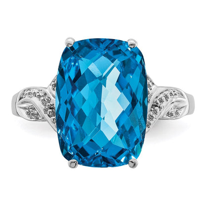 Sterlingsilber Rhodium Karo Schliff Blautopas Ring (size 7 Nur)