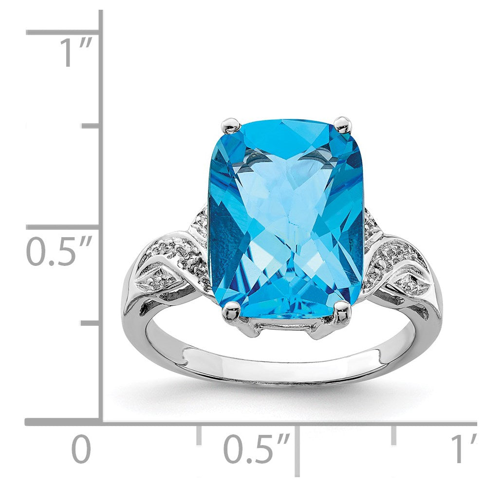 Sterlingsilber Rhodium Karo Schliff Blautopas Ring (size 7 Nur)