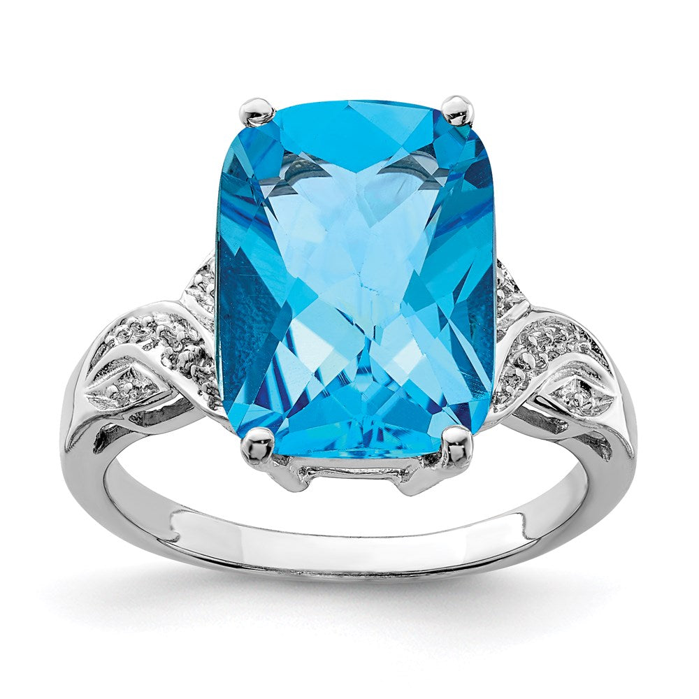 Sterlingsilber Rhodium Karo Schliff Blautopas Ring (size 7 Nur)