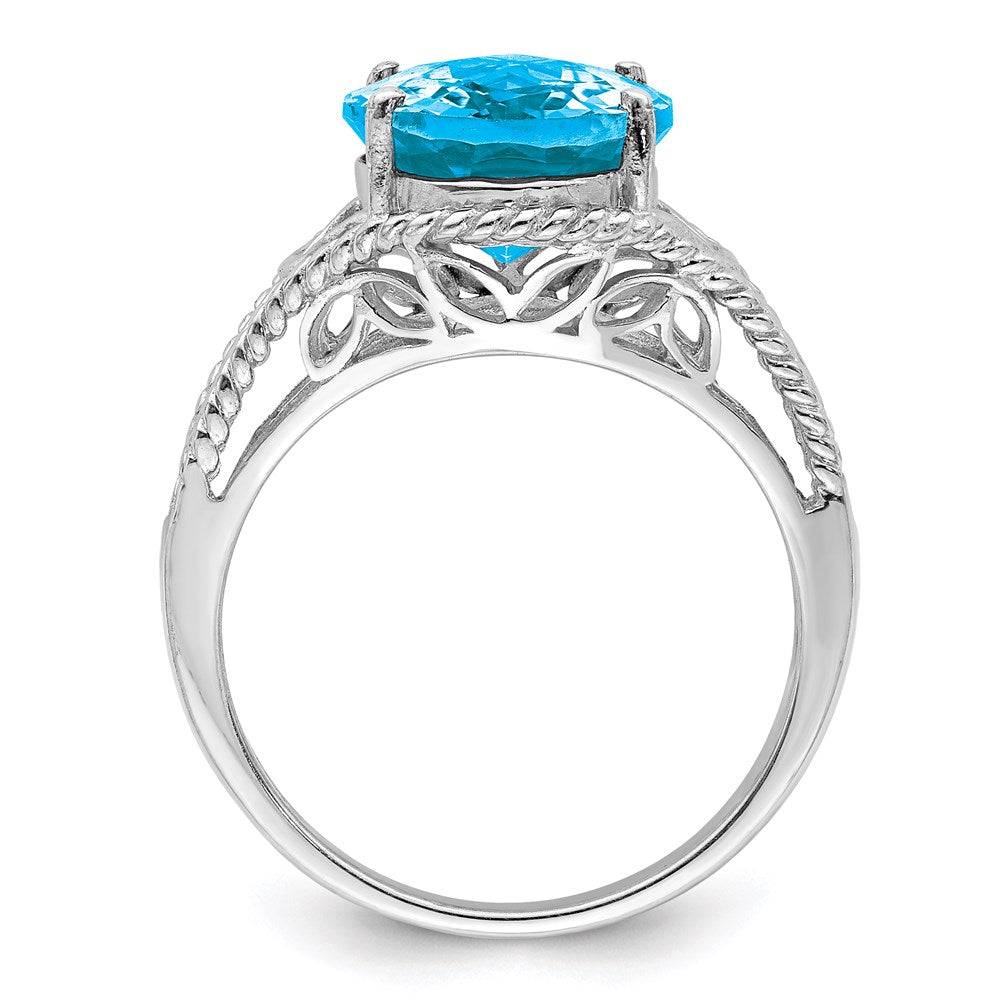 Sterlingsilber Rhodium Oval Karo Schliff Blautopas Ring (size 7 Nur)