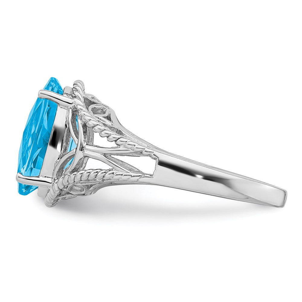 Sterlingsilber Rhodium Oval Karo Schliff Blautopas Ring (size 7 Nur)