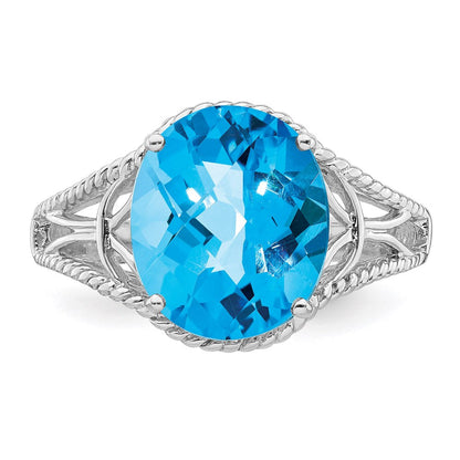 Sterlingsilber Rhodium Oval Karo Schliff Blautopas Ring (size 7 Nur)