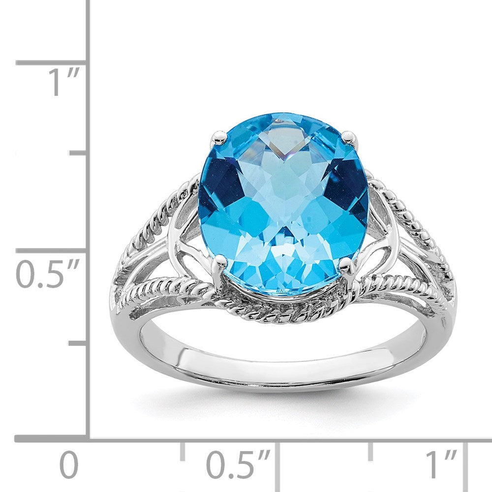 Sterlingsilber Rhodium Oval Karo Schliff Blautopas Ring (size 7 Nur)