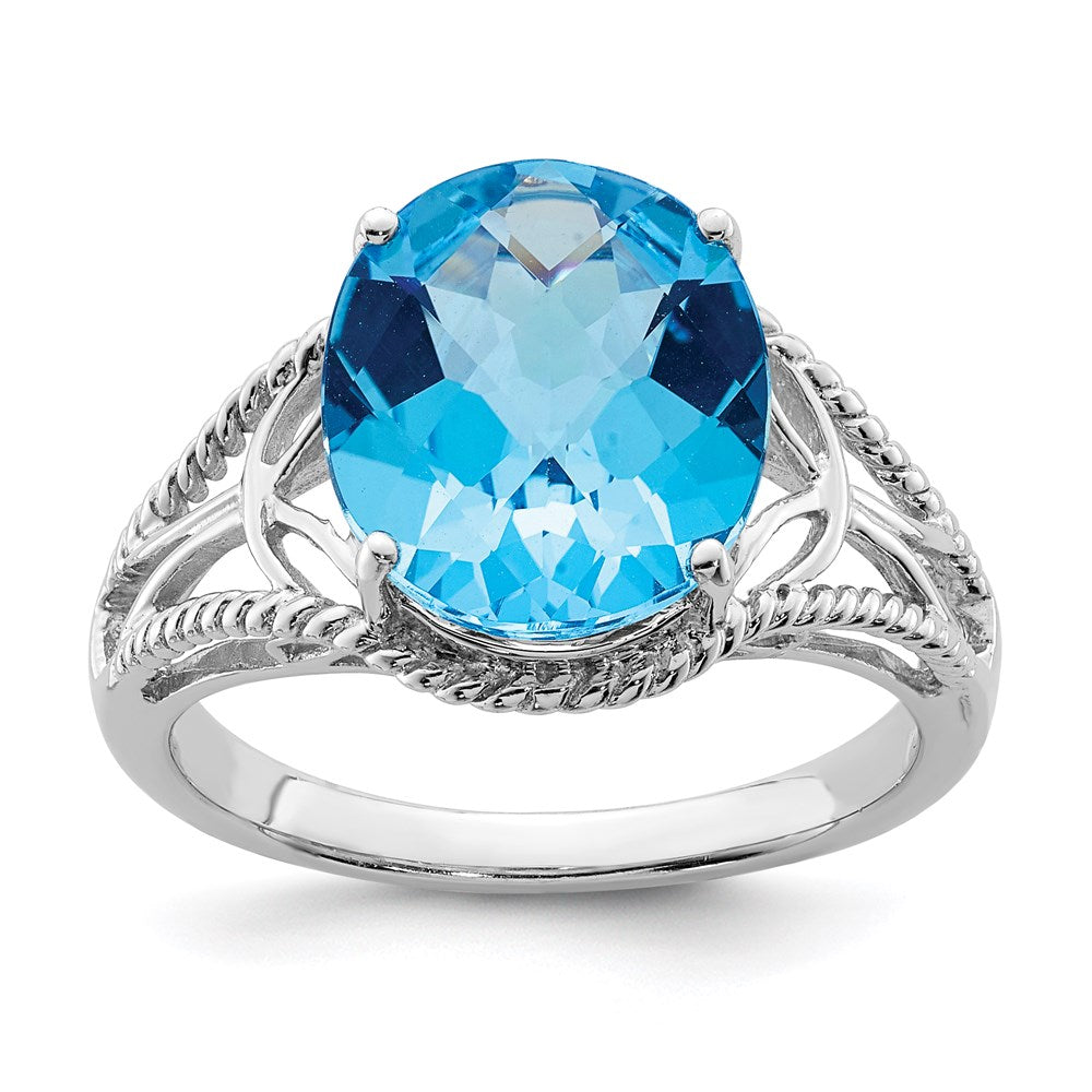 Sterlingsilber Rhodium Oval Karo Schliff Blautopas Ring (size 7 Nur)