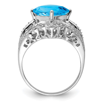 Sterlingsilber Rhodium Karo Schliff Blautopas & Diamant Ring (size 7 Nur)