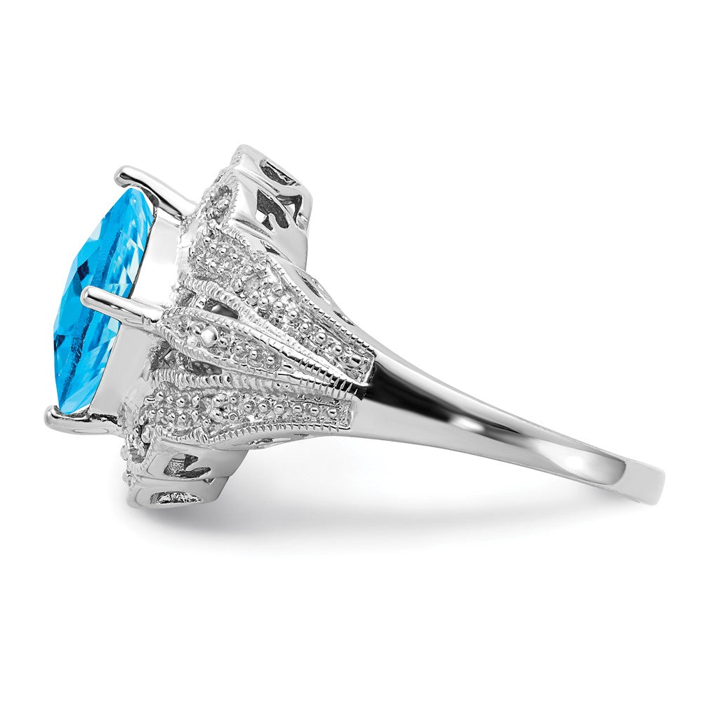 Sterlingsilber Rhodium Karo Schliff Blautopas & Diamant Ring (size 7 Nur)