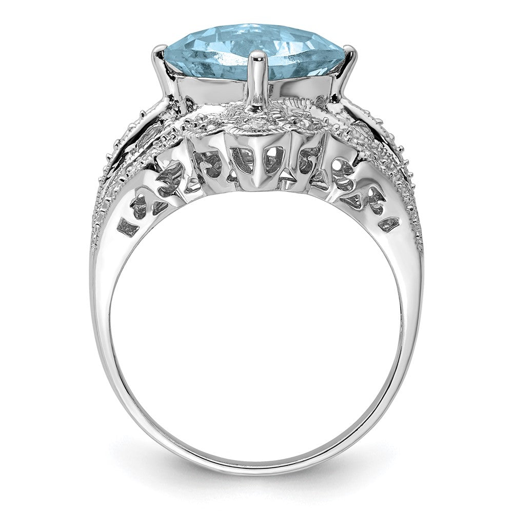 Sterlingsilber Rhodium Karo Schliff Himmel Blautopas & Diamant Ring (size 7 Nur)