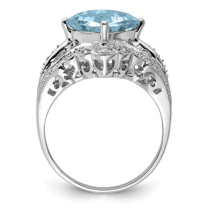 Sterlingsilber Rhodium Karo Schliff Himmel Blautopas & Diamant Ring (size 7 Nur)