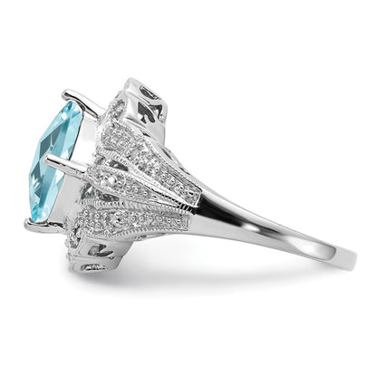 Sterlingsilber Rhodium Karo Schliff Himmel Blautopas & Diamant Ring (size 7 Nur)