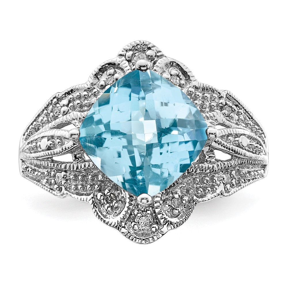 Sterlingsilber Rhodium Karo Schliff Himmel Blautopas & Diamant Ring (size 7 Nur)