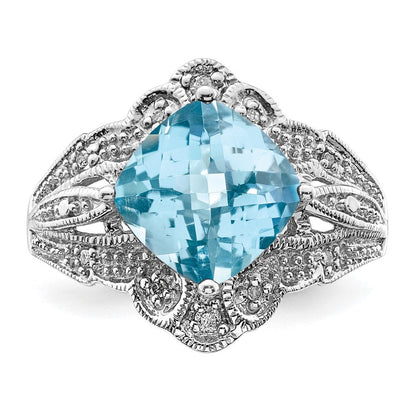 Sterlingsilber Rhodium Karo Schliff Himmel Blautopas & Diamant Ring (size 7 Nur)