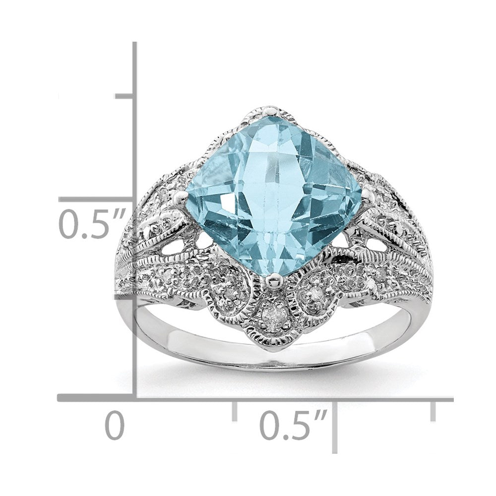 Sterlingsilber Rhodium Karo Schliff Himmel Blautopas & Diamant Ring (size 7 Nur)